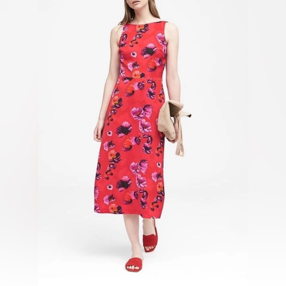 Banana Republic Floral V back fit and flare midi Dress SIZE 10
